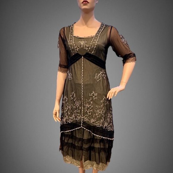 Nataya #2101 “Victorian Lux Lace” Titanic Tea Dress Size 1X Black & Taupe NWOT! - Picture 11 of 16